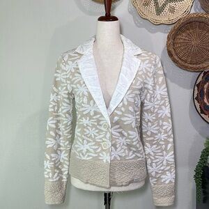 Women’s Danish Design Blue Willi’s Linen Blend Blazer Jacket White Beige Small